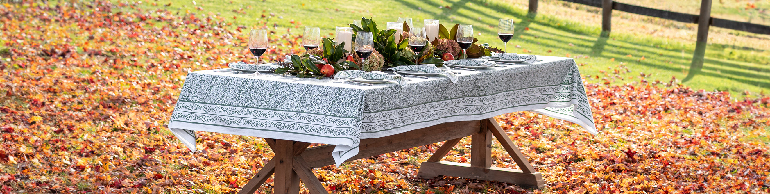 Fall Green Table Linens | Pomegranate Inc.