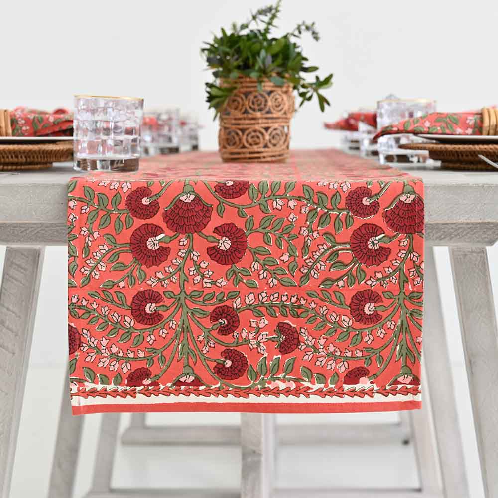 cactus flower red table runner