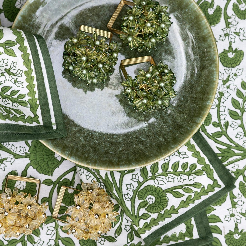 Green Floral Beaded Napkin Rings