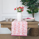 Hand block printed pink & white floral table runner