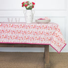 Hand block printed pink & white floral tablecloth