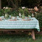 Hand block printed green & white floral tablecloth