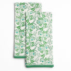 Hand block printed green & white floral tea towels