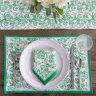 Hand block printed green & white floral placemat