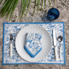 Hand block printed blue & white floral placemat