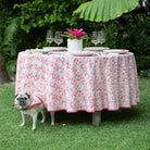 Hand block printed pink & white floral tablecloth