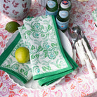 Hand block printed green & white floral napkins