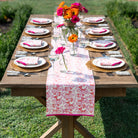 Hand block printed pink & white floral table runner