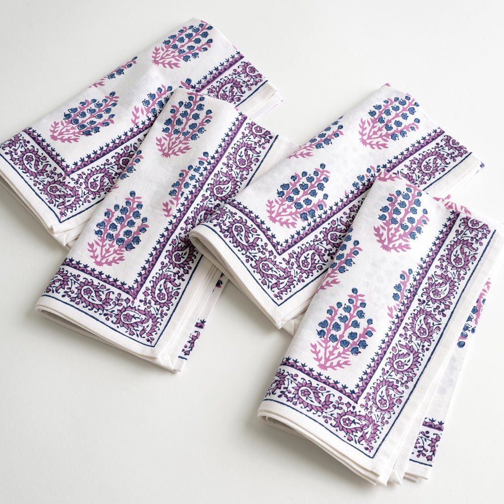 Sagar Blue & Magenta Pink/Purple floral napkins