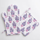 Sagar Blue & Magenta Pink/Purple floral oven mitt and pot holder set