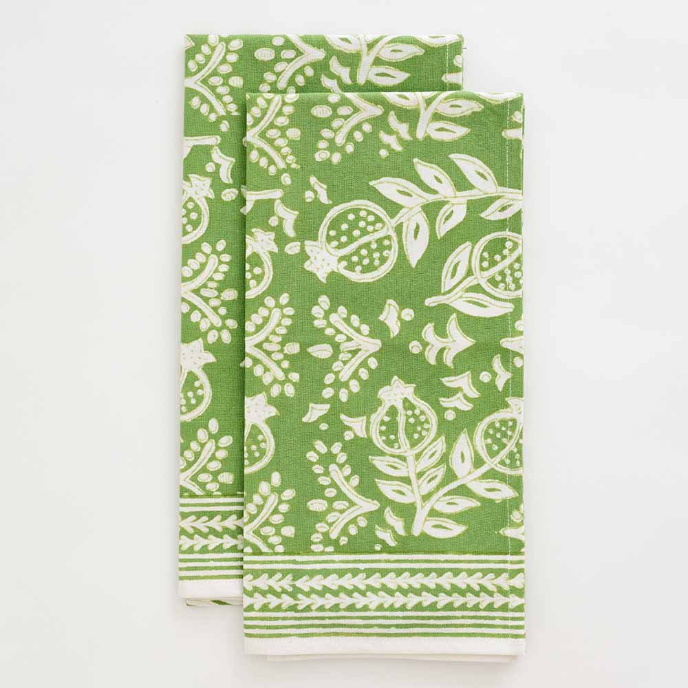 Pomegranate Green tea towels set of 2. 