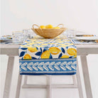 Vibrant yellow and rich navy hues on Mod Lemon table runner. 