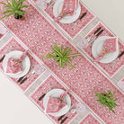 This 100% cotton table runner pairs well with other textiles of the same pattern. 