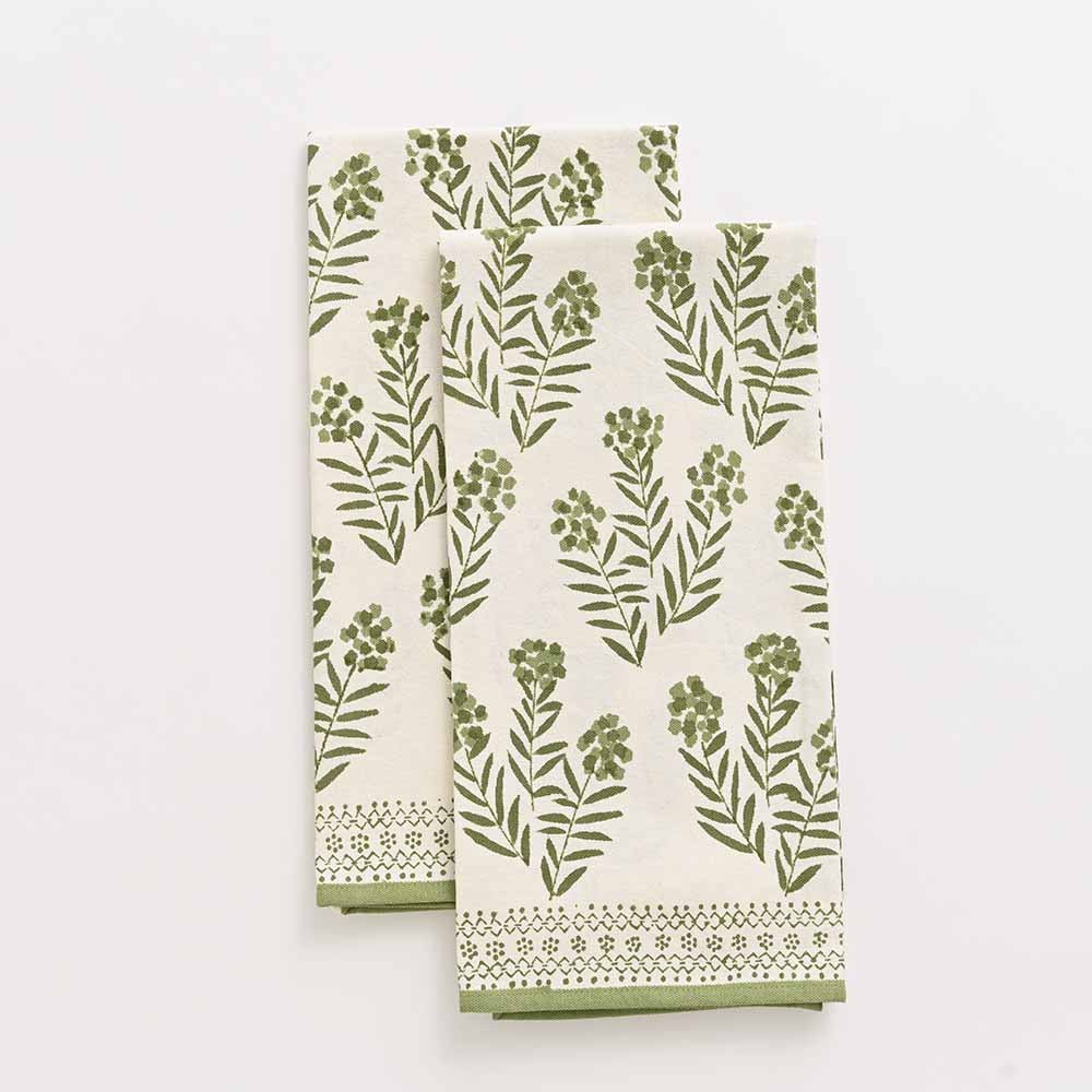 Phlox Green tea towels set of 2. 