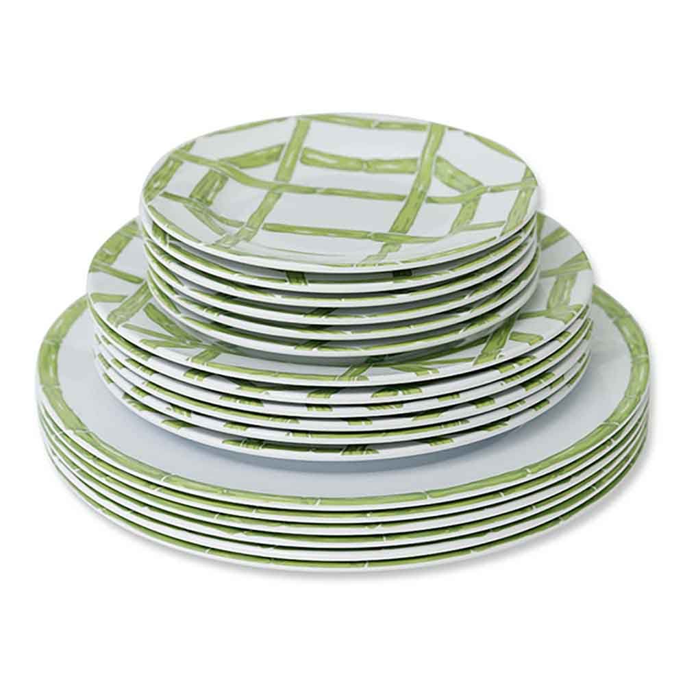 Green Bamboo Melamine plate set. 