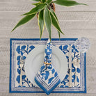 Ginkgo Blue placemat with matching napkin. 