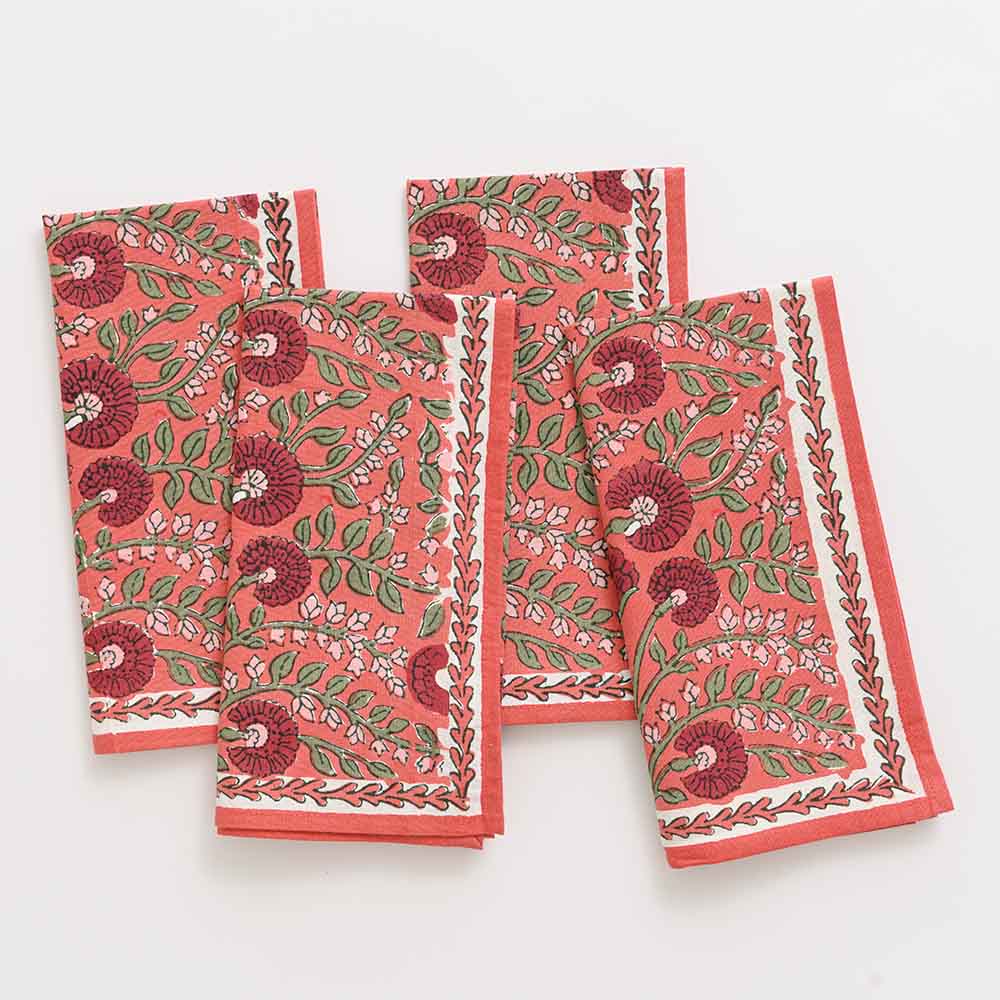 cactus flower red napkins set of 4