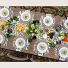 Overhead shot of autumn outdoor dinner table. 