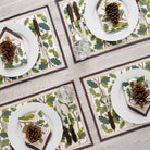 Overhead shot of napkin on plate with matching placemat. 