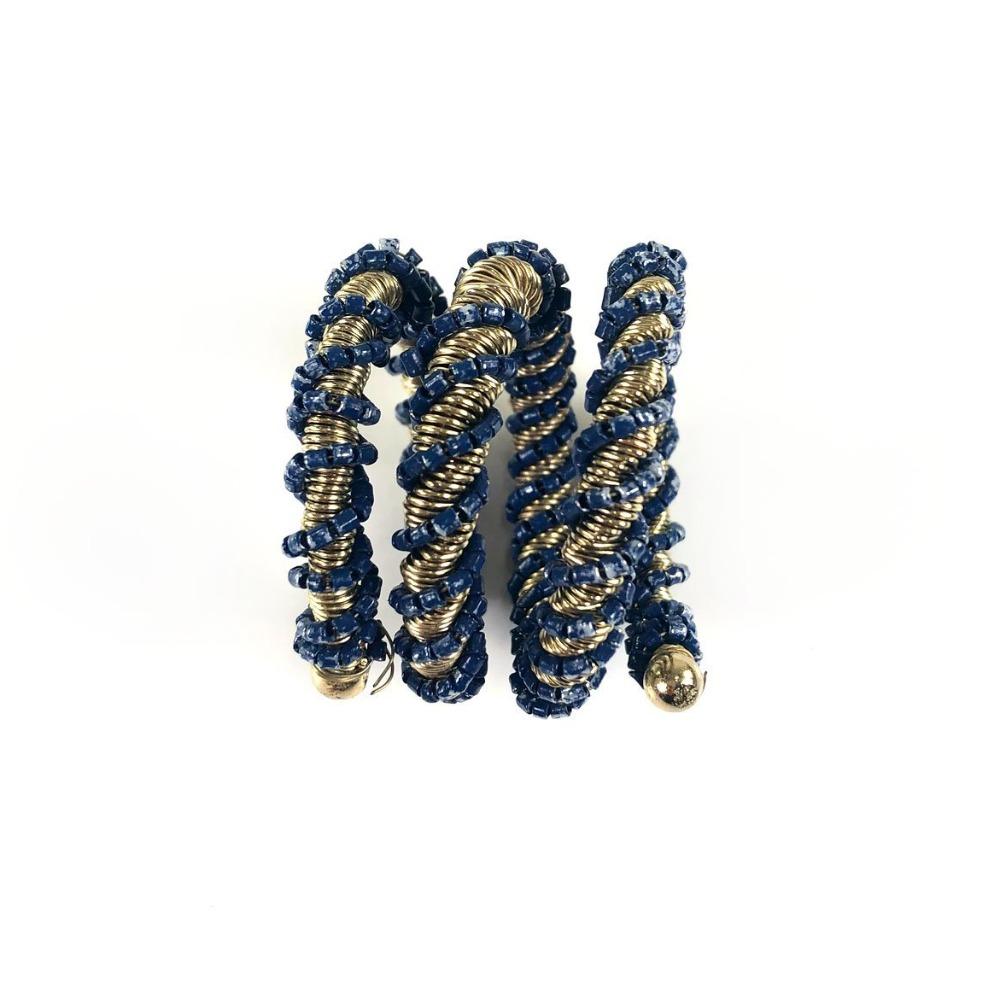 Navy Wrapped Beaded Napkin Ring