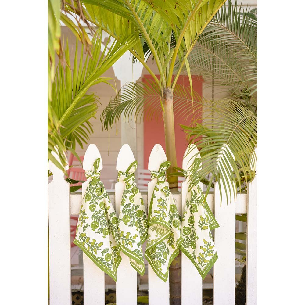 Napkins tied on fence. 