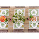 Overhead shot of Pomegranate Green placemat with matching napkins. 