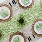 Overhead shot of Pomegranate Green table runner. 