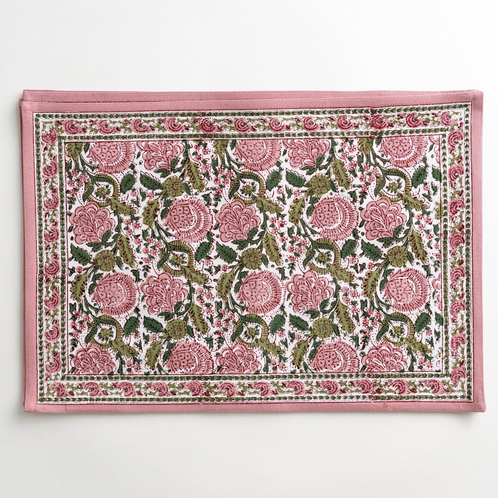 Bohemian Floral Moss Green & Mauve Pink Placemats