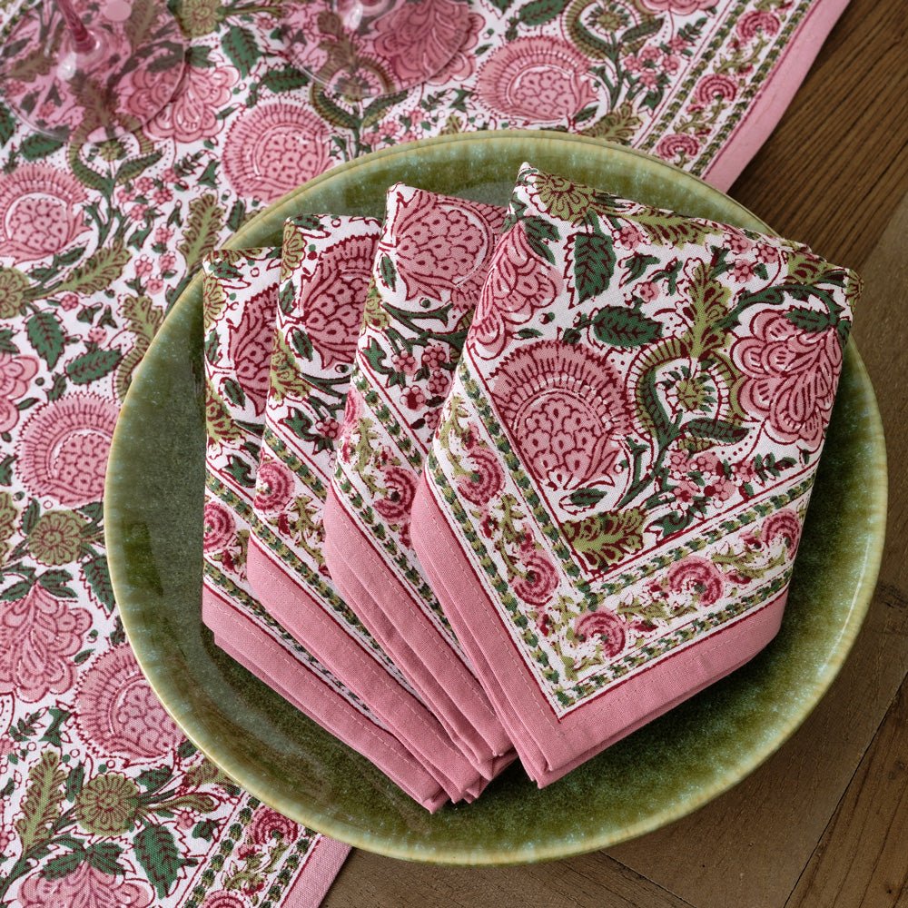 Bohemian Floral Moss Green & Mauve Pink Napkins