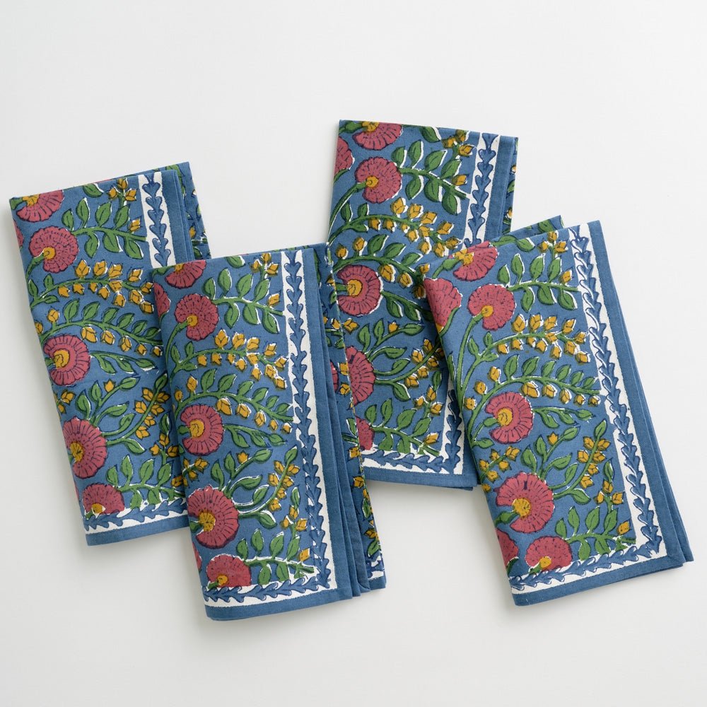 Cactus Flower Midnight Dark Blue & Magenta Floral  Napkins