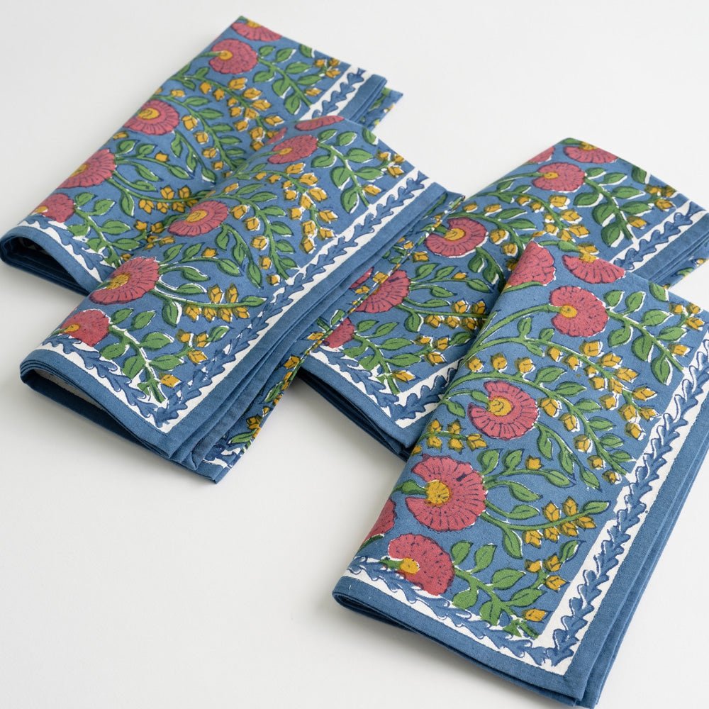 Cactus Flower Midnight Dark Blue & Magenta Floral  Napkins