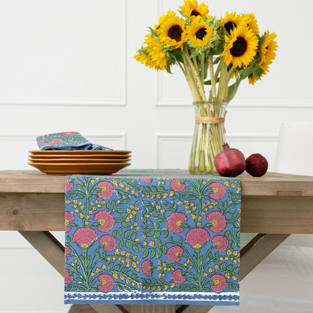 Cactus Flower Midnight Dark Blue & Magenta Floral  Table runner