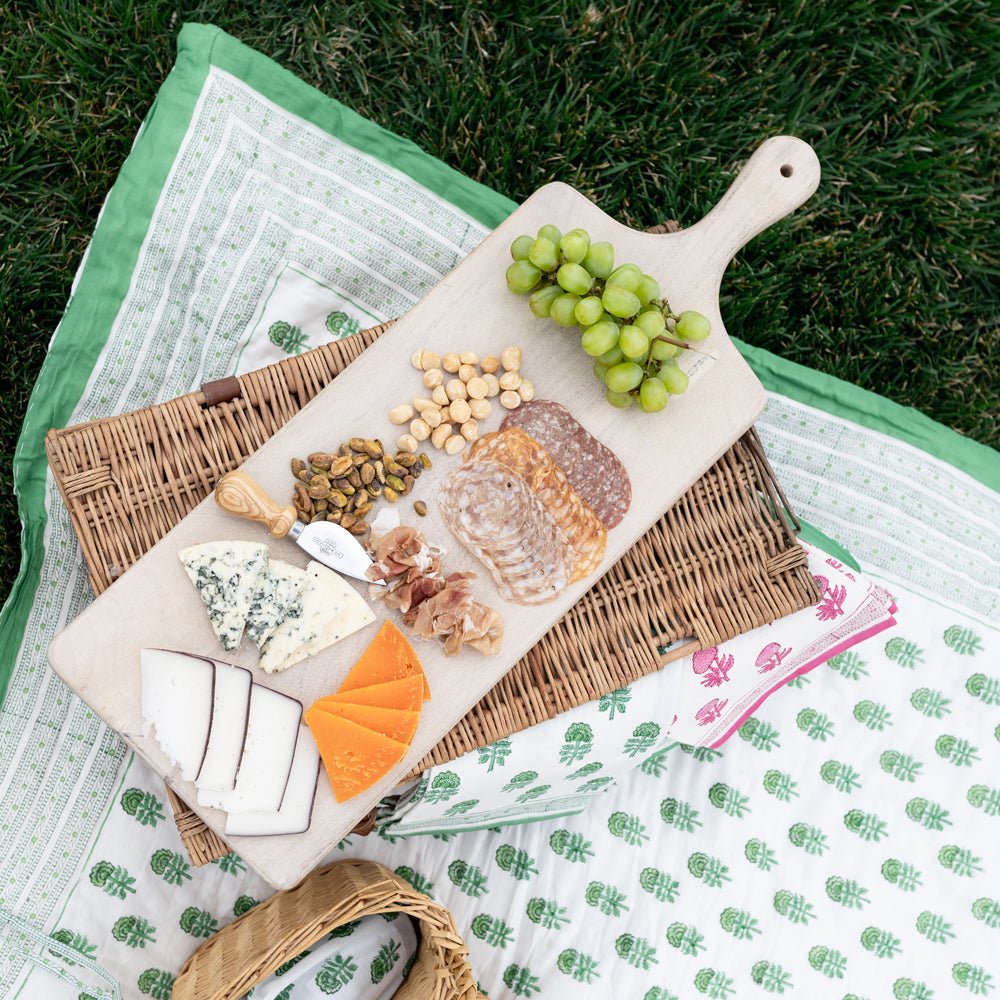 Chardonnay Green & White Floral Hand Block Printed Quilt