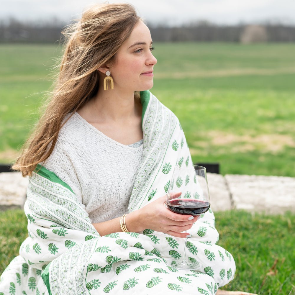 Chardonnay Green & White Floral Hand Block Printed Quilt