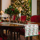 Table Runner with Christmas Garland Print Green Florals & Berries and Pinecones