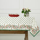 Tablecloth with Christmas Garland Print Green Florals & Berries and Pinecones