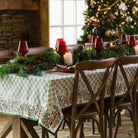 Tablecloth with Christmas Garland Print Green Florals & Berries and Pinecones