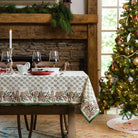 Tablecloth with Christmas Garland Print Green Florals & Berries and Pinecones