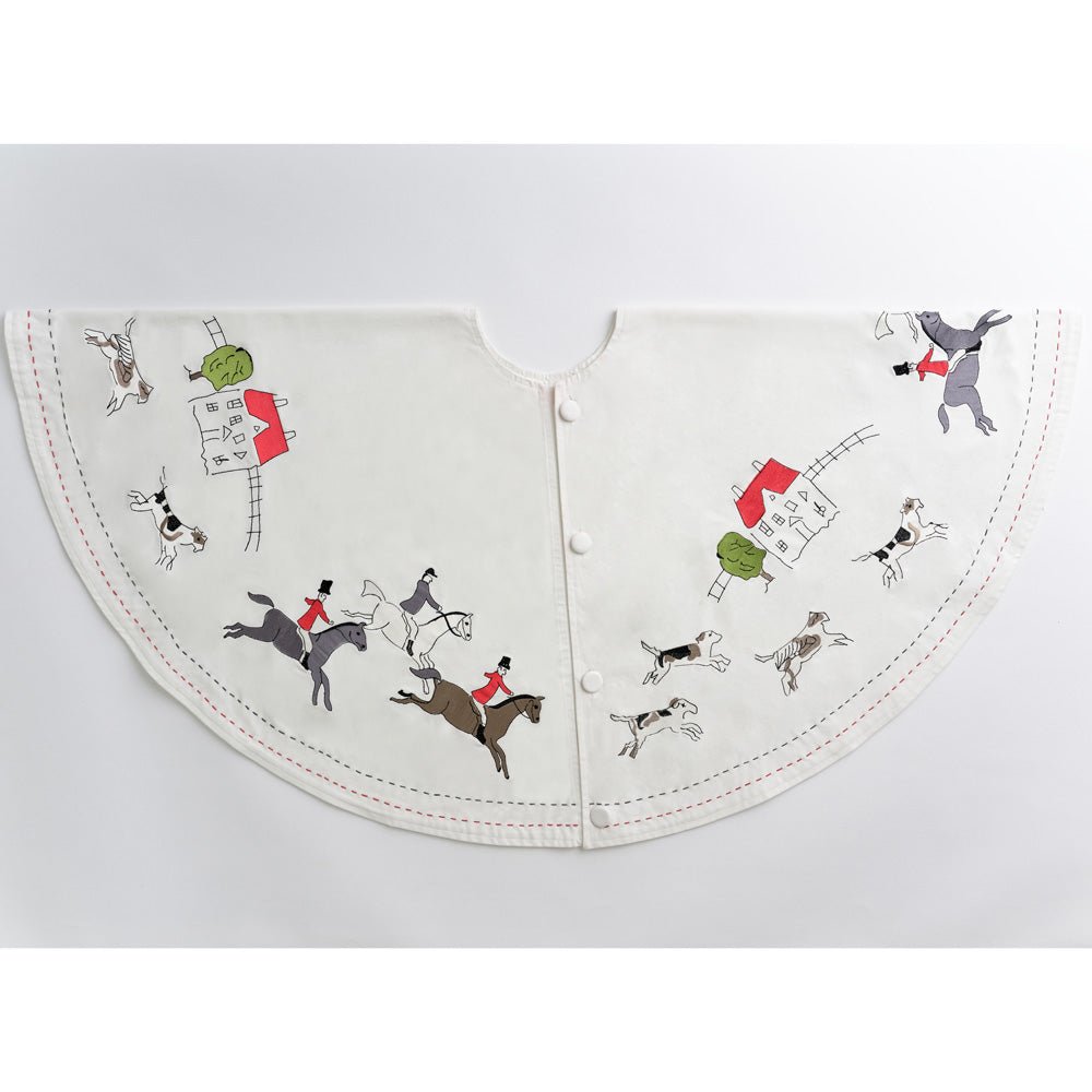 Embroidered Equestrian Hunt Scene Canvas Tree Skirt