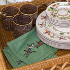 Green Embroidered Equestrian Hunt Scene cocktail napkins