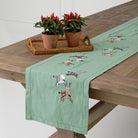 Green Embroidered hunt scene equestrian table runner