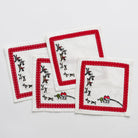 Embroidered Equestrian Hunt Scene Cocktail Napkins with Red Ribbon