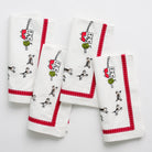 Embroidered Equestrian Hunt Scene Napkins with Red Ribbon