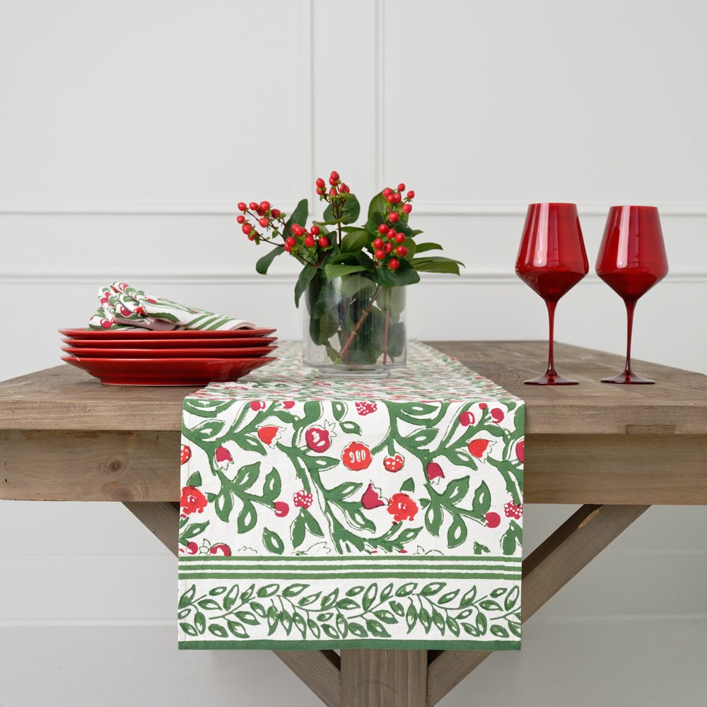 Emma Red & Green Floral Table Runner