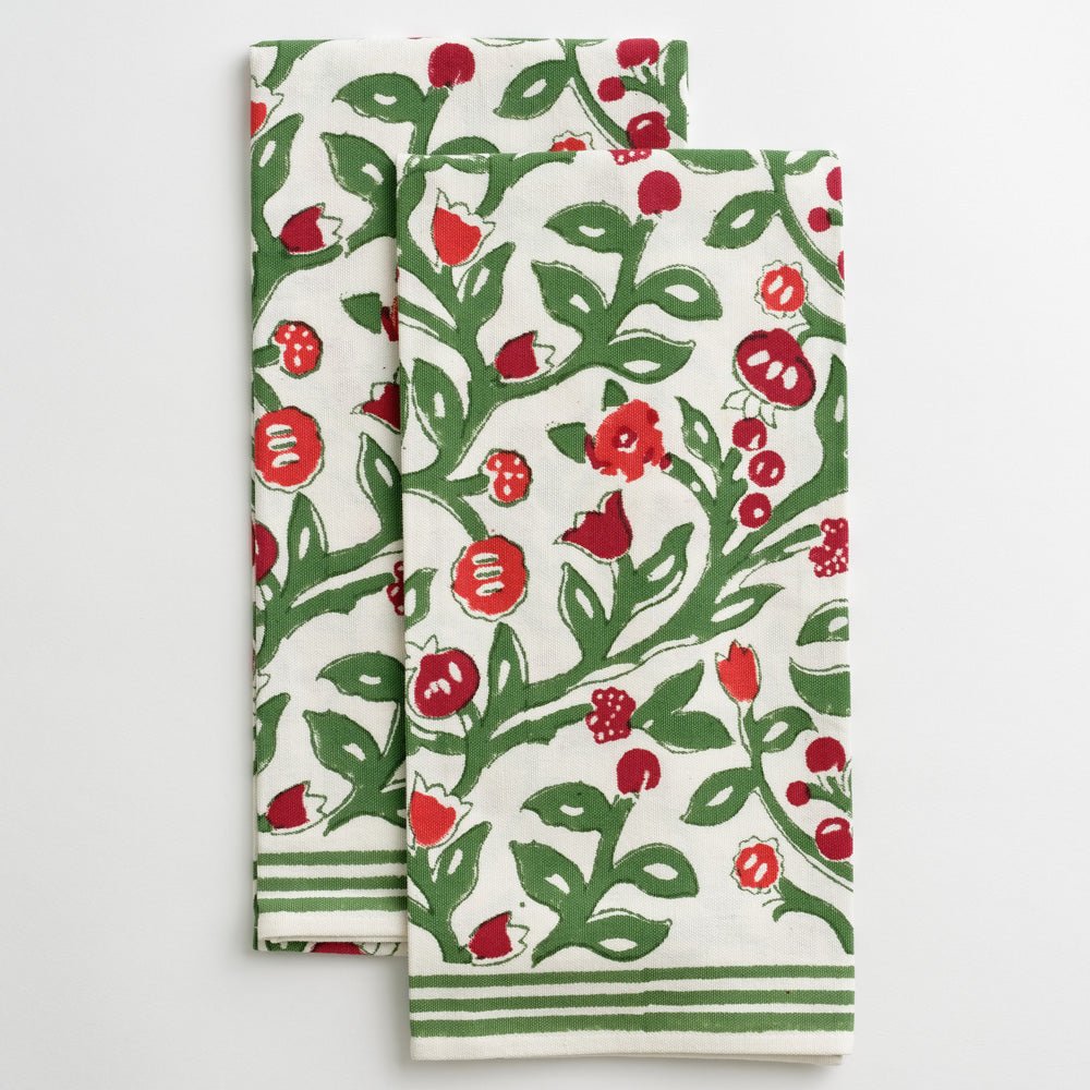 Emma Red & Green Floral Tea Towels