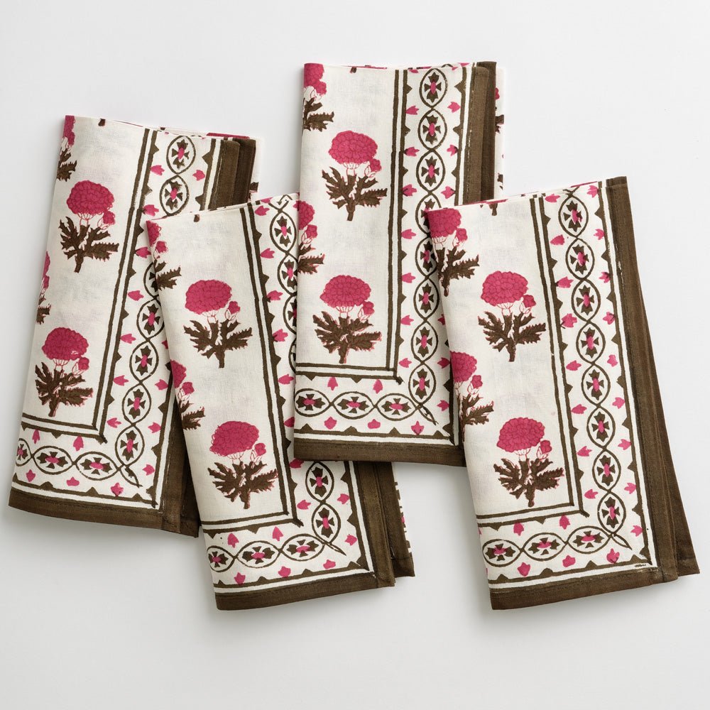 Gaya Fuchsia Pink and Brown Floral Napkins