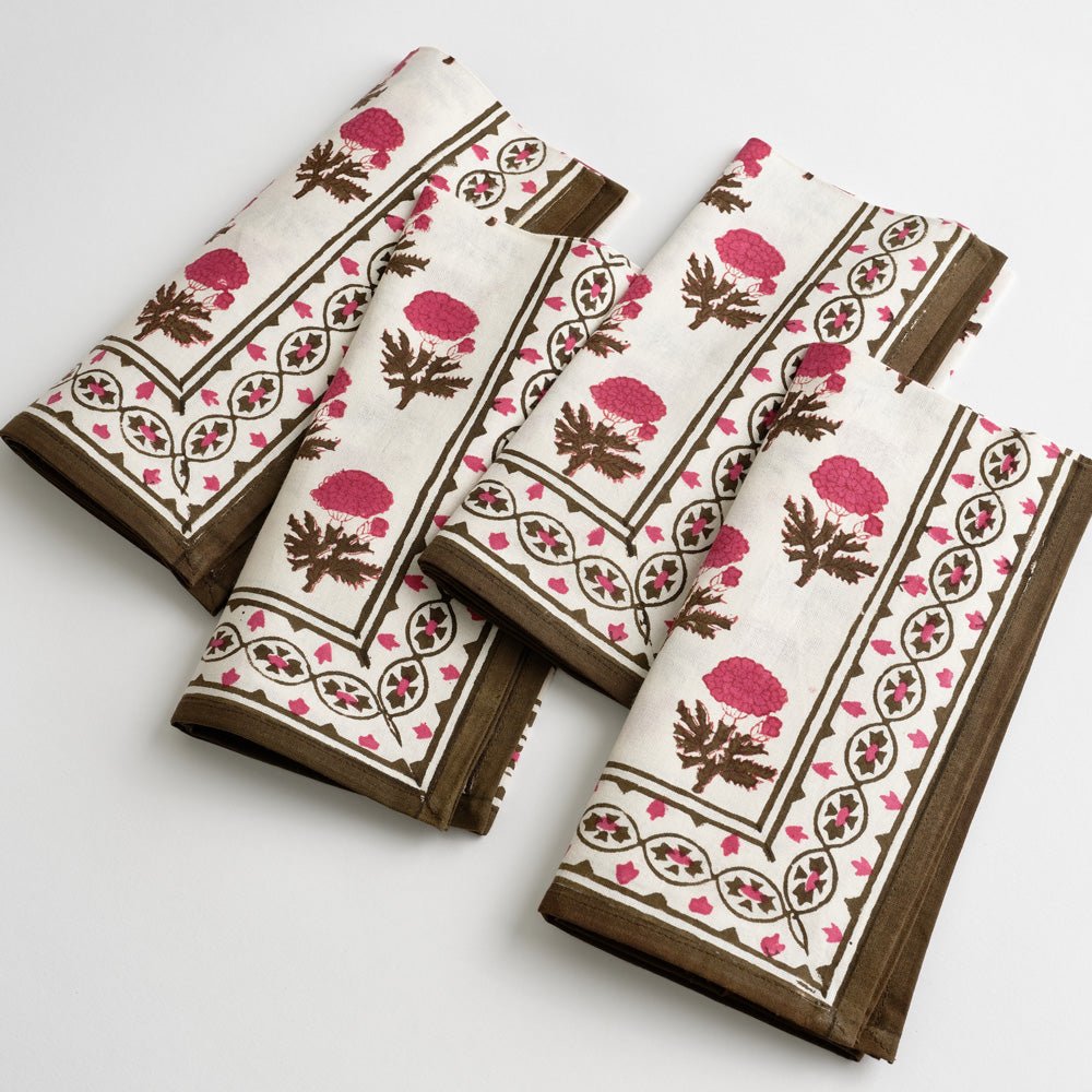 Gaya Fuchsia Pink and Brown Floral Napkins