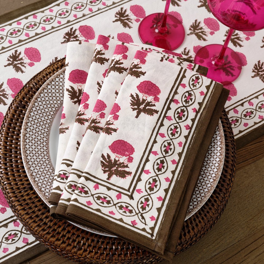 Gaya Fuchsia Pink and Brown Floral Napkins