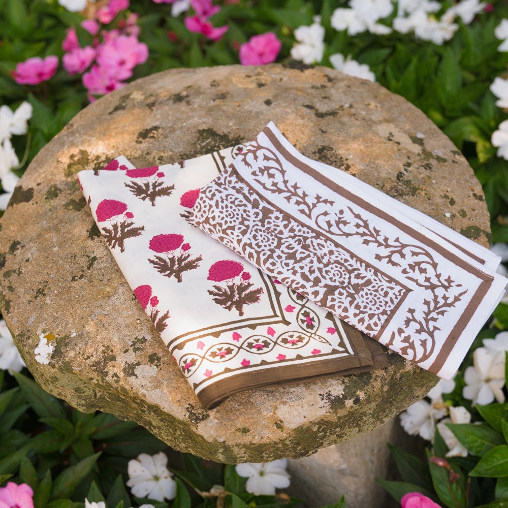 Gaya Fuchsia Pink and Brown Floral Napkins