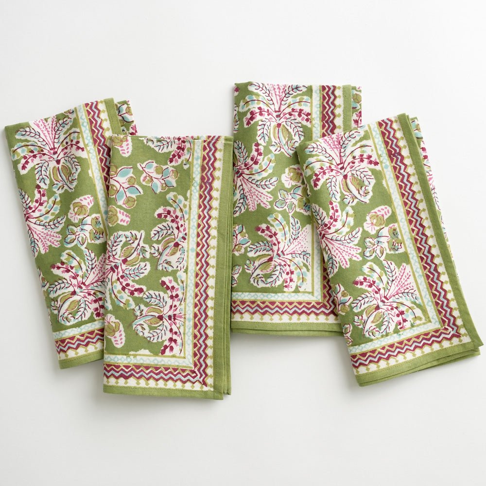 Grecian Palm Fern Green & Magenta Pink Napkins